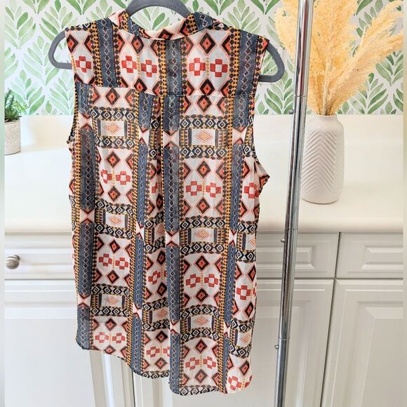 Tribal Geometric Sheer Sleeveless blouse H&M button down - Picture 5 of 9